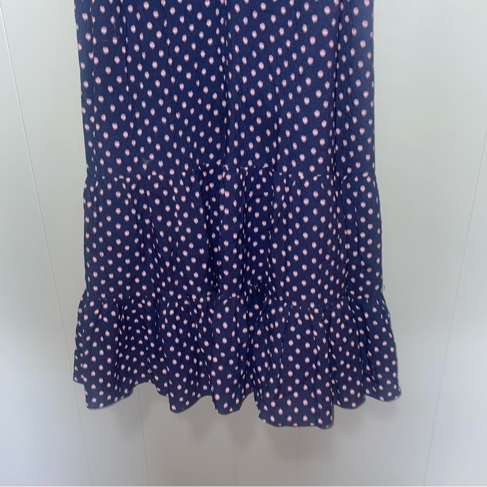Rebecca Taylor Navy Blue and Pink Polka Dot Ikat Layered Tank Dress Size 4 - Picture 5 of 7